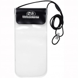 Black - Waterproof Promotional Cell Phone Pouch w/ Breakaway Lanyard