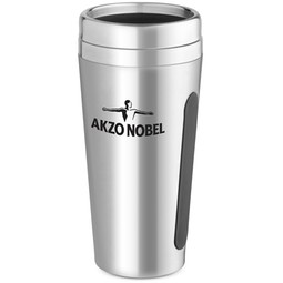 Silver Stainless Steel Custom Tumbler w/ Silicone Grip - 15 oz.