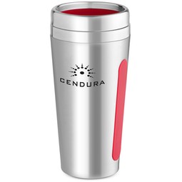 Silver/Red Stainless Steel Custom Tumbler w/ Silicone Grip - 15 oz.