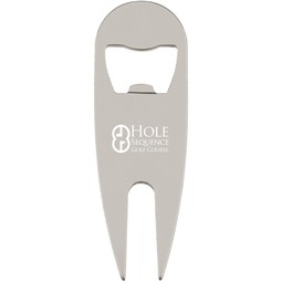 Silver - Aluminum Custom Logo Divot Tool w/ Bottle Opener