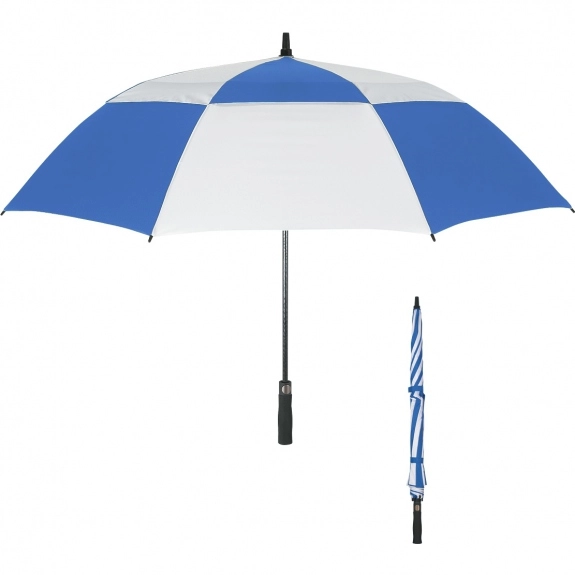 White/Royal Blue Vented Promotional Golf Umbrella - 58"