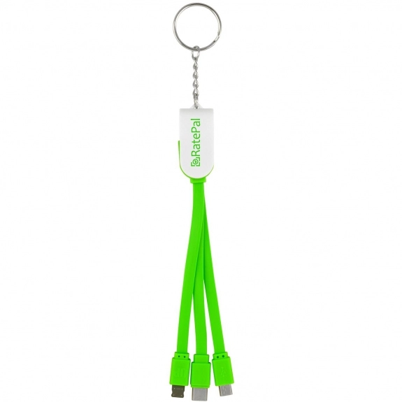 Green Full Color 3-in-1 Noodle Custom Charging Cables w/ Keychain
