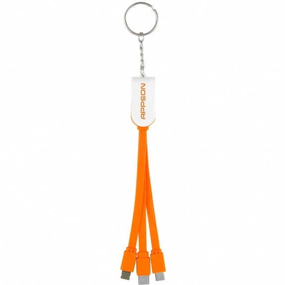 Orange Full Color 3-in-1 Noodle Custom Charging Cables w/ Keychain
