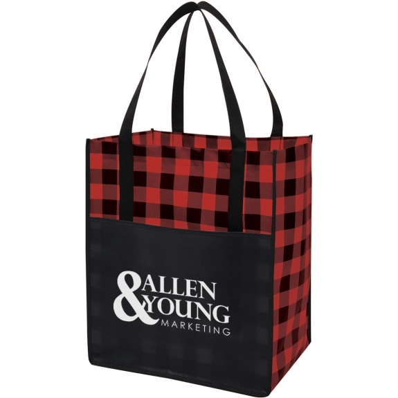 Red Plaid Laminated Non-Woven Custom Tote - 13"w x 15"h x 10"d