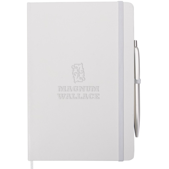 White - Leatherette Premium Custom Journal w/ Click Pen