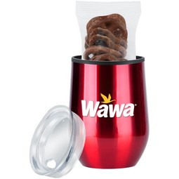 Red Stemless Lined Custom Wine Tumbler w/ Chocolate Covered Pretzels