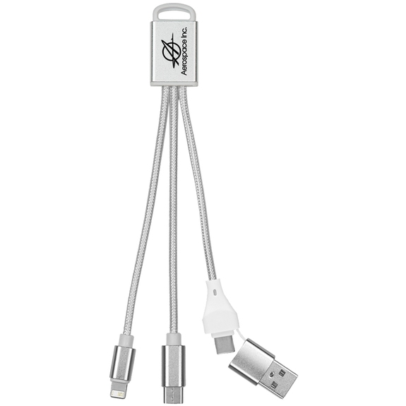 Silver - 3-in-1 Braided Custom Charging Buddy Cable