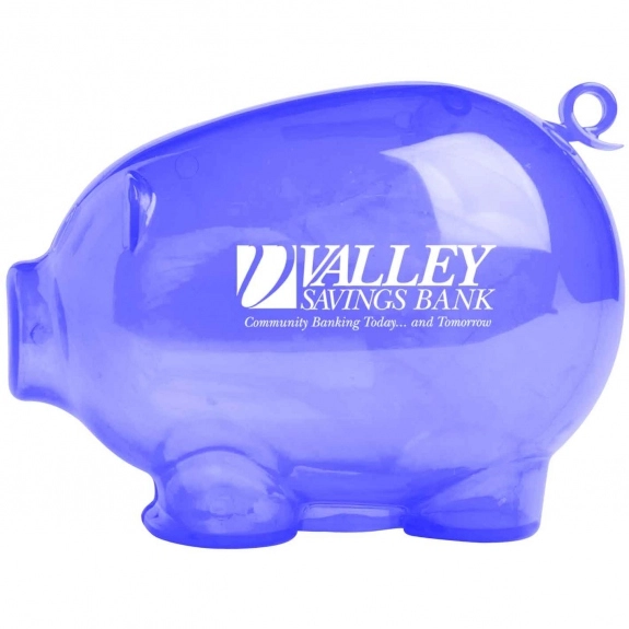 Trans. Blue Action Promotional Piggy Bank