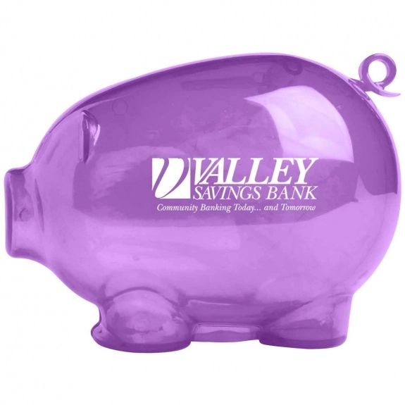 Trans. Purple Action Promotional Piggy Bank