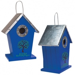 Blue Wooden Custom Birdhouse - 6.5"w x 8.5"h x 4"d
