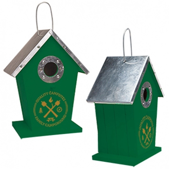 Green Wooden Custom Birdhouse - 6.5"w x 8.5"h x 4"d