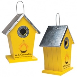 Yellow Wooden Custom Birdhouse - 6.5"w x 8.5"h x 4"d
