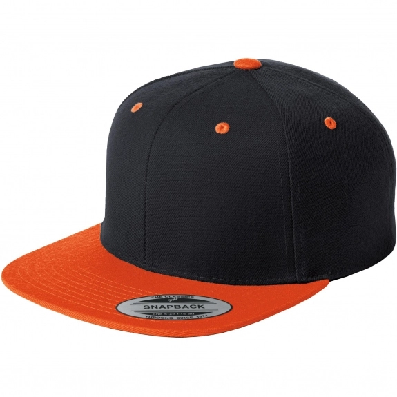 Black /Deep Orange Sport-Tek Flat Bill Snapback Custom Hat