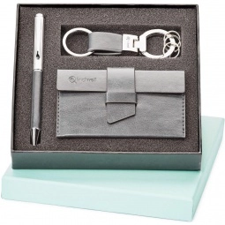 Cool Gray Custom Imprinted Pen, Key Ring and Card Case Set