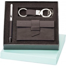 Black Custom Imprinted Pen, Key Ring and Card Case Set