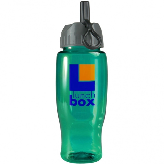 Transparent Teal Translucent Contour Promotional Water Bottle w/ Flip Straw