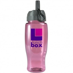Transparent Pink Translucent Contour Promotional Water Bottle w/ Flip Straw