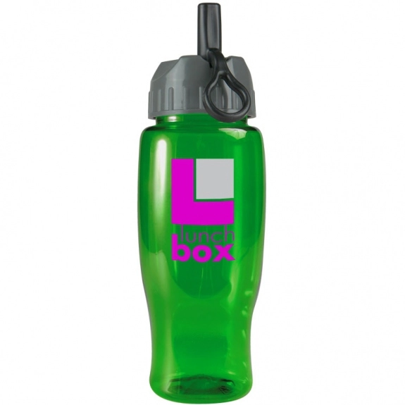 Transparent Green Translucent Contour Promotional Water Bottle w/ Flip Stra