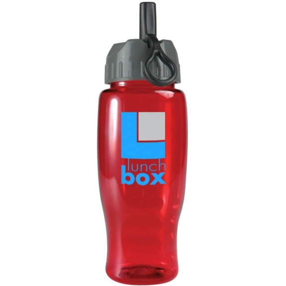 Transparent Red Translucent Contour Promotional Water Bottle w/ Flip Straw 