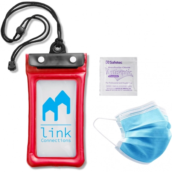 Red Waterproof Cell Phone Pouch Promotional Care Kit
