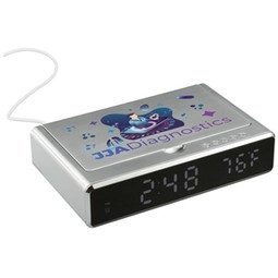 Promotional UV Sanitizing Custom Desk Clock w/ Wireless Charging with Logo