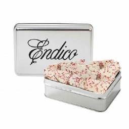 Metallic Silver Deluxe Peppermint Bark in Small Promotional Tins - 6.5 oz.