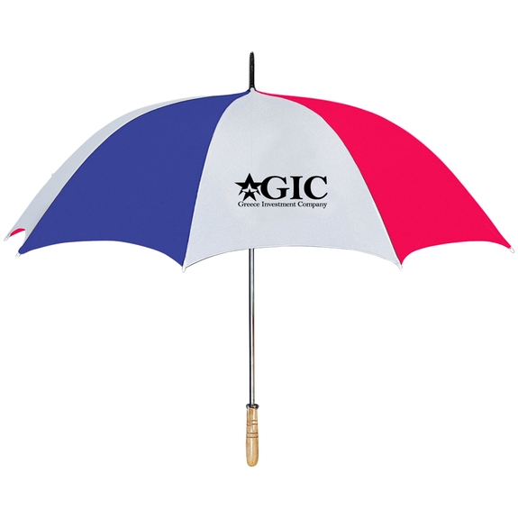 Red / White / Blue Arc Custom Logo Golf Umbrella w/ Wood Handle - 60"