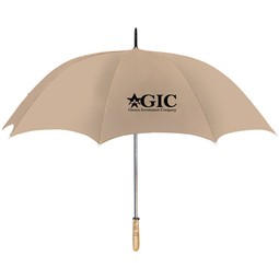 Khaki Arc Custom Logo Golf Umbrella w/ Wood Handle - 60"