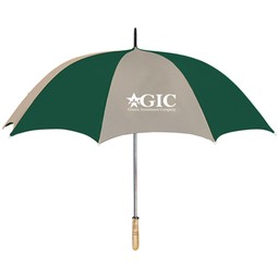 Khaki / Forest Green Arc Custom Logo Golf Umbrella w/ Wood Handle - 60"
