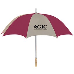 Khaki / Maroon Arc Custom Logo Golf Umbrella w/ Wood Handle - 60"