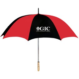 Red / Black Arc Custom Logo Golf Umbrella w/ Wood Handle - 60"