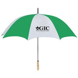 White / Green Arc Custom Logo Golf Umbrella w/ Wood Handle - 60"