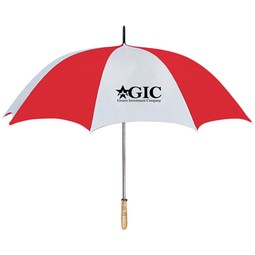 White / Red Arc Custom Logo Golf Umbrella w/ Wood Handle - 60"