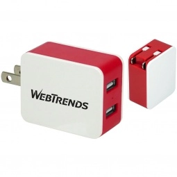 Red - UL Listed 2-Port Folding Custom Wall Charger