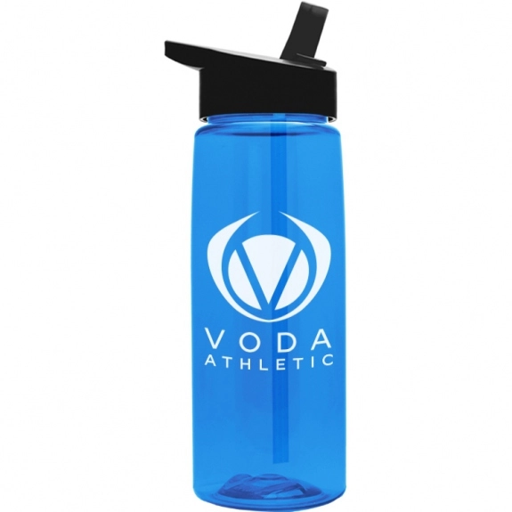 Blue Translucent Promotional Sport Bottle w/ Flip Straw Lid - 2