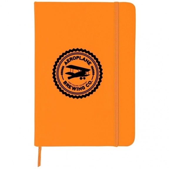 Orange Soft Touch Lined Custom Journal w/ Elastic Closure - 5" x 7"