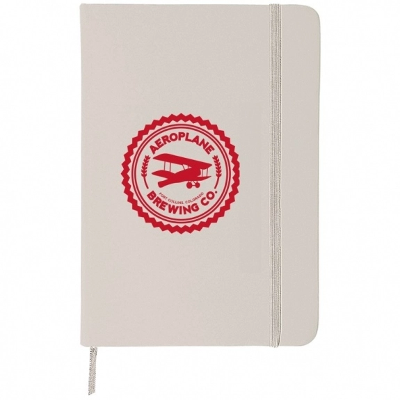 White Soft Touch Lined Custom Journal w/ Elastic Closure - 5" x 7"