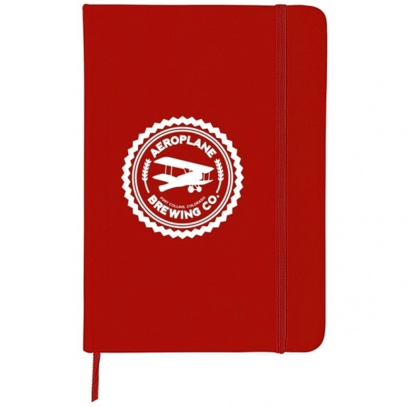 Red Soft Touch Lined Custom Journal w/ Elastic Closure - 5" x 7"