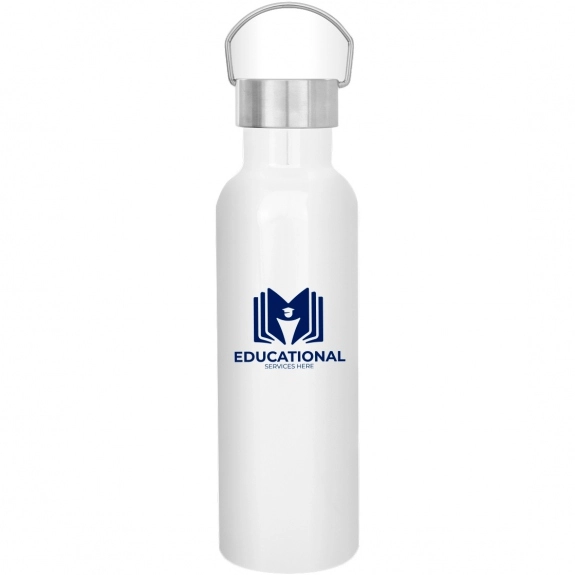 White Stainless Steel Double Wall Custom Water Bottle w/ Carry Handle - 28 