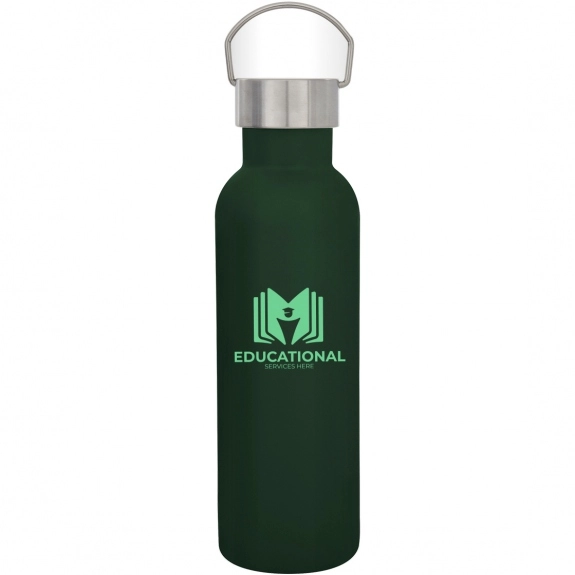 Forest Green Stainless Steel Double Wall Custom Water Bottle w/ Carry Handl