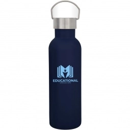 Navy Blue Stainless Steel Double Wall Custom Water Bottle w/ Carry Handle -