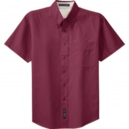 Burgundy/Stone Port Authority Short Sleeve Easy Care Custom Shirt 