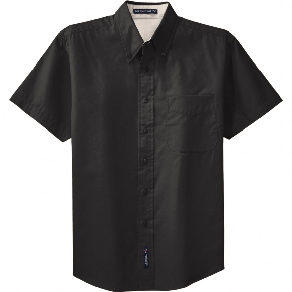 Black/Light Stone Port Authority Short Sleeve Easy Care Custom Shirt 