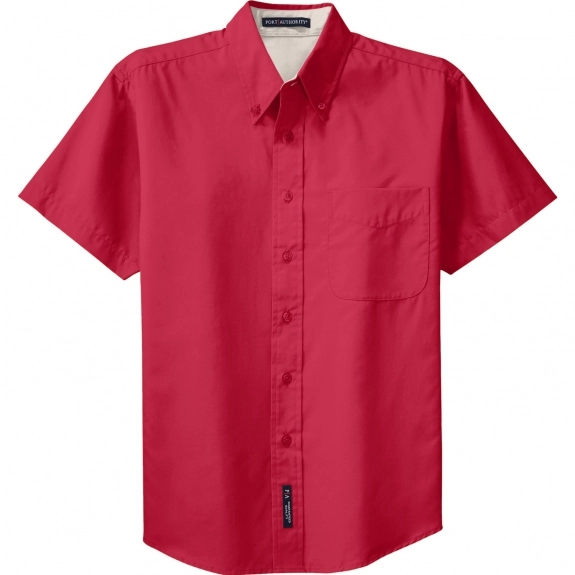 Red/Light Stone Port Authority Short Sleeve Easy Care Custom Shirt 