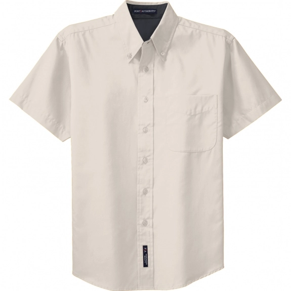 Light Stone/Navy Port Authority Short Sleeve Easy Care Custom Shirt 