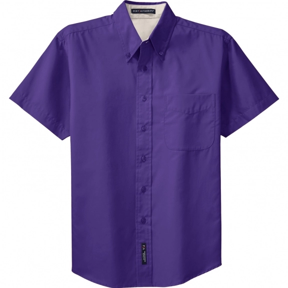 Purple/Light Stone Port Authority Short Sleeve Easy Care Custom Shirt 
