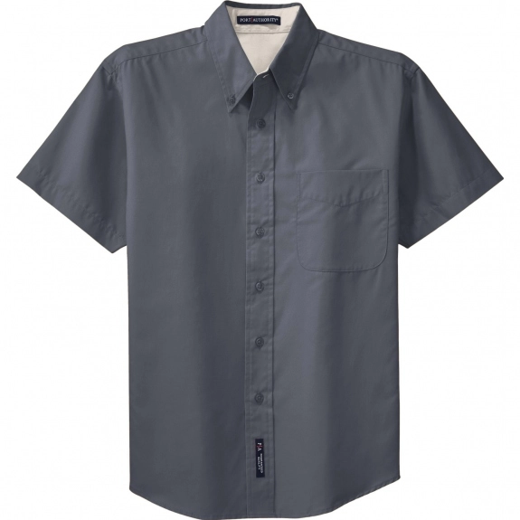 Steel Grey/Light Stone Port Authority Short Sleeve Easy Care Custom Shirt 