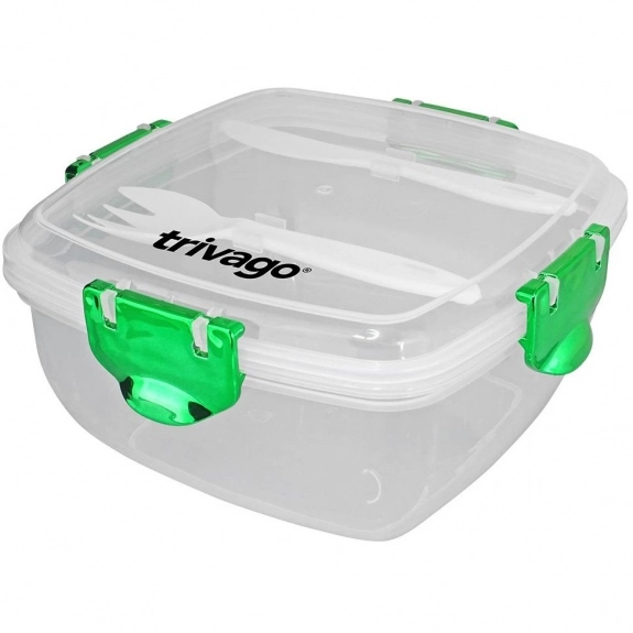 Green - Metallic Clip Top Custom Lunch Container w/ Utensils