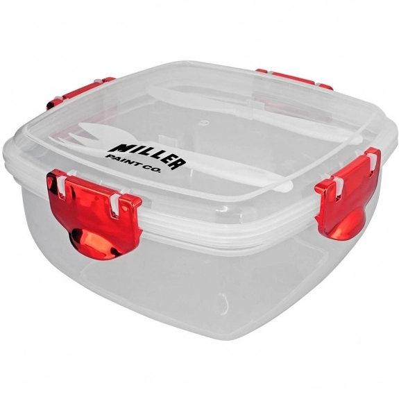 Red - Metallic Clip Top Custom Lunch Container w/ Utensils