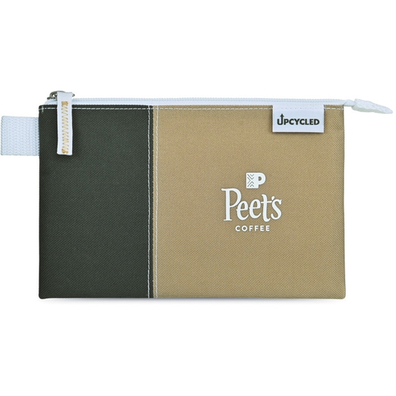 Deep Forest/Camel - Upcycled Promotional Zippered Pouch